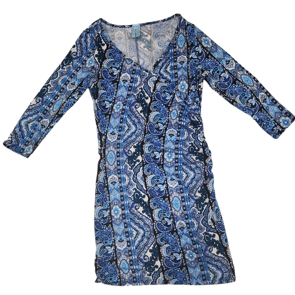 M. Fasis Bodycon Paisley Blue Dress. M - Picture 6 of 12